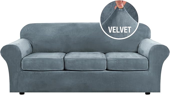 H.VERSAILTEX Modern Velvet Plush 4 Piece High Stretch Sofa Slipcover Sofa Cover