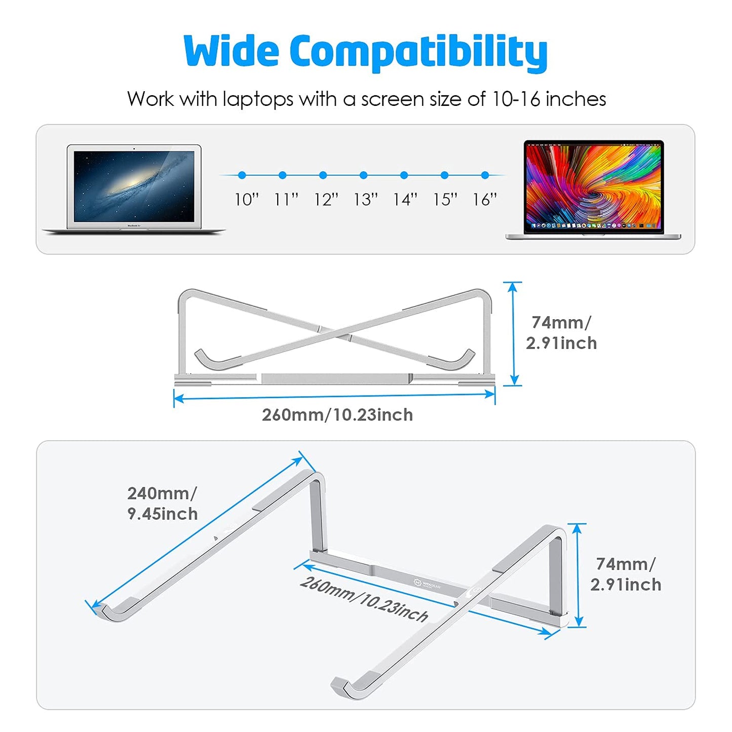 WixGear Laptop Stand for Desk - Foldable, Lightweight Aluminum Laptop Riser Holder, Portable Stand for 10-15.6” Laptops, Prevents Overheating with Non-Slip Rubbers, Travel-Friendly, Ergonomic Design