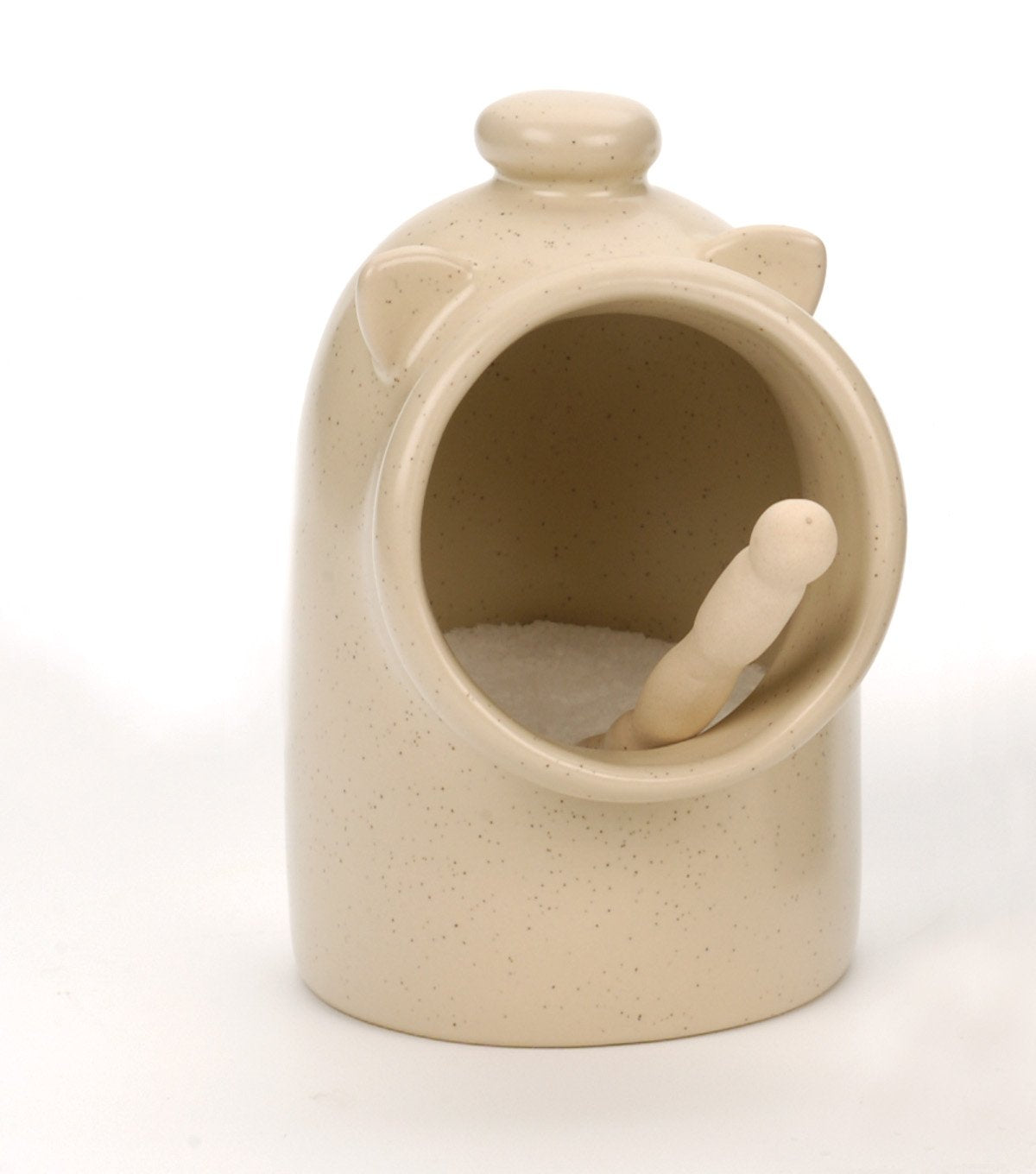 RSVP International Stoneware Salt Pig and Spoon Set, Wide Mouth, Dishwasher Safe, 3x3.25x5", Oatmeal