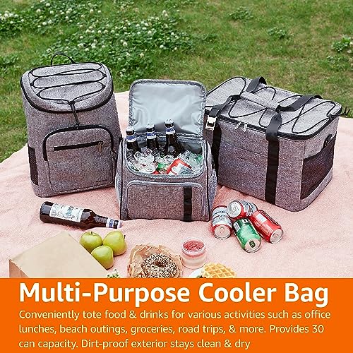 Amazon Basics Large Capacity Leakproof Insulated Soft Cooler Bag Box/Cooler Backpack/Lunch Bag for Picnics, Camping, Travel, Beach, Grey