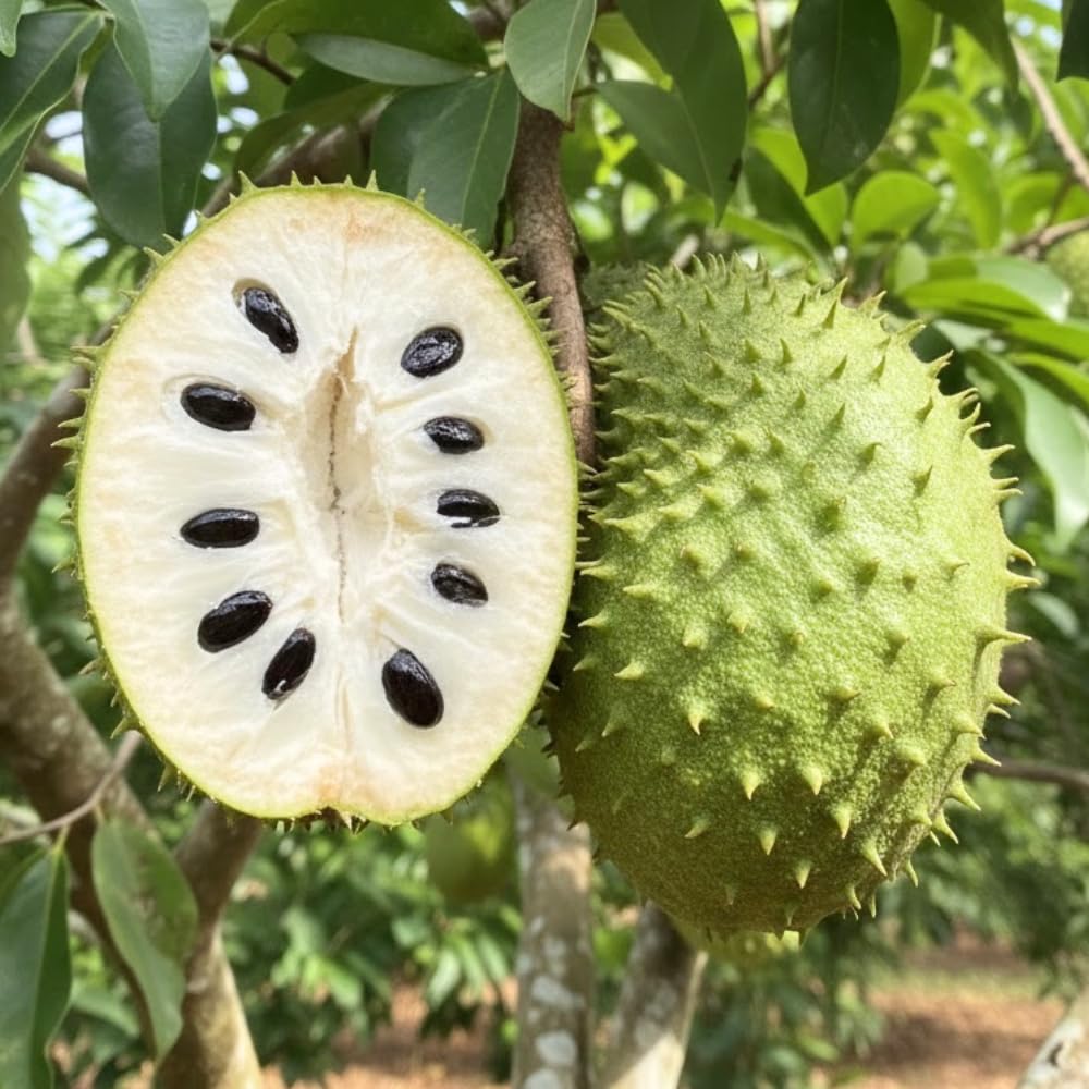 Sweet Giant Soursop Tree Live Plants, 2 Year Old Annona Muricata Guanabana Trees, 3 Gallon Pot, 2 to 3 Feet Tall for Outdoor Garden, No Ship to CA