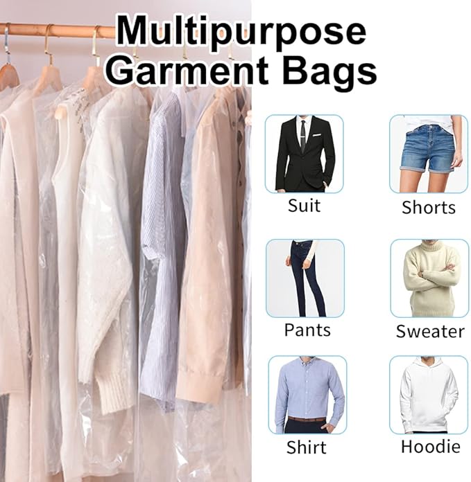 BEISHIDA 60PCS 35.5 Inch Plastic Garment Bag-Plastic Clear Dry Cleaner Laundry
