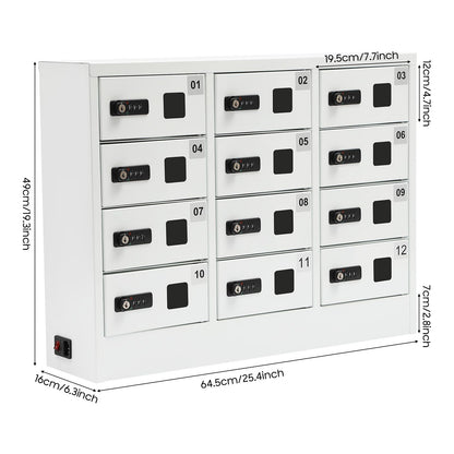 12 Slots Cellphone Charging Station, Cell Phone Charging Cabinet with 3 in 1 Cable, Combination Lock QC3.0 5-9V Fast Charging for Students and Employees (12 Slots)