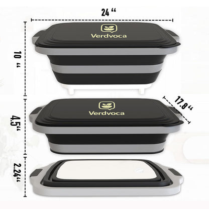 Verdvoca 2 Pcs 30L & 1 Piece 16L Collapsible BBQ Prep Tubs with Lids for Fruit Prep & Washing, Meal Marinating and Food Storage