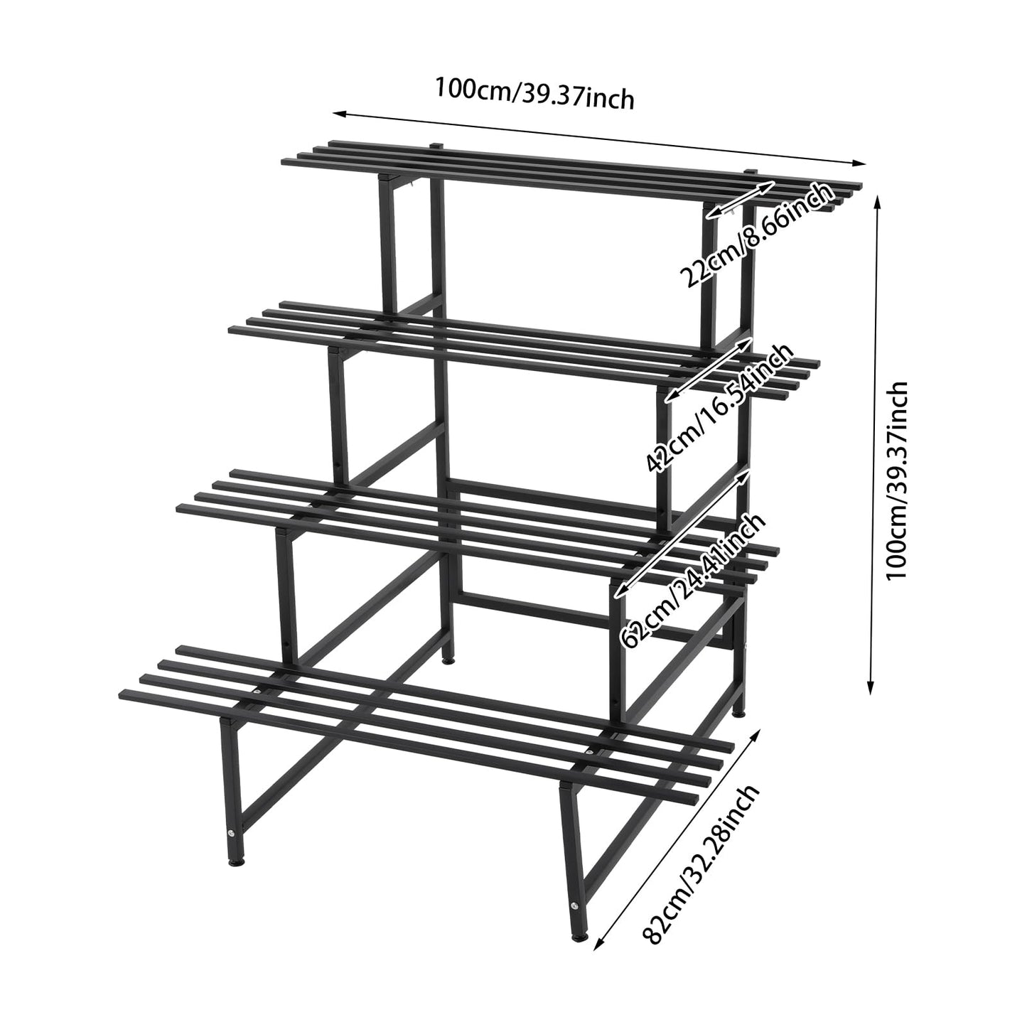 NeNchengLi 4 Tiers Iron Plant Stand Indoor Outdoor Black Planter Display Shelf Ladder Plant Shelf Indoor, Plant Stand 176Lbs Load-Bearing Capacity-For Garden, Patio, Balcony