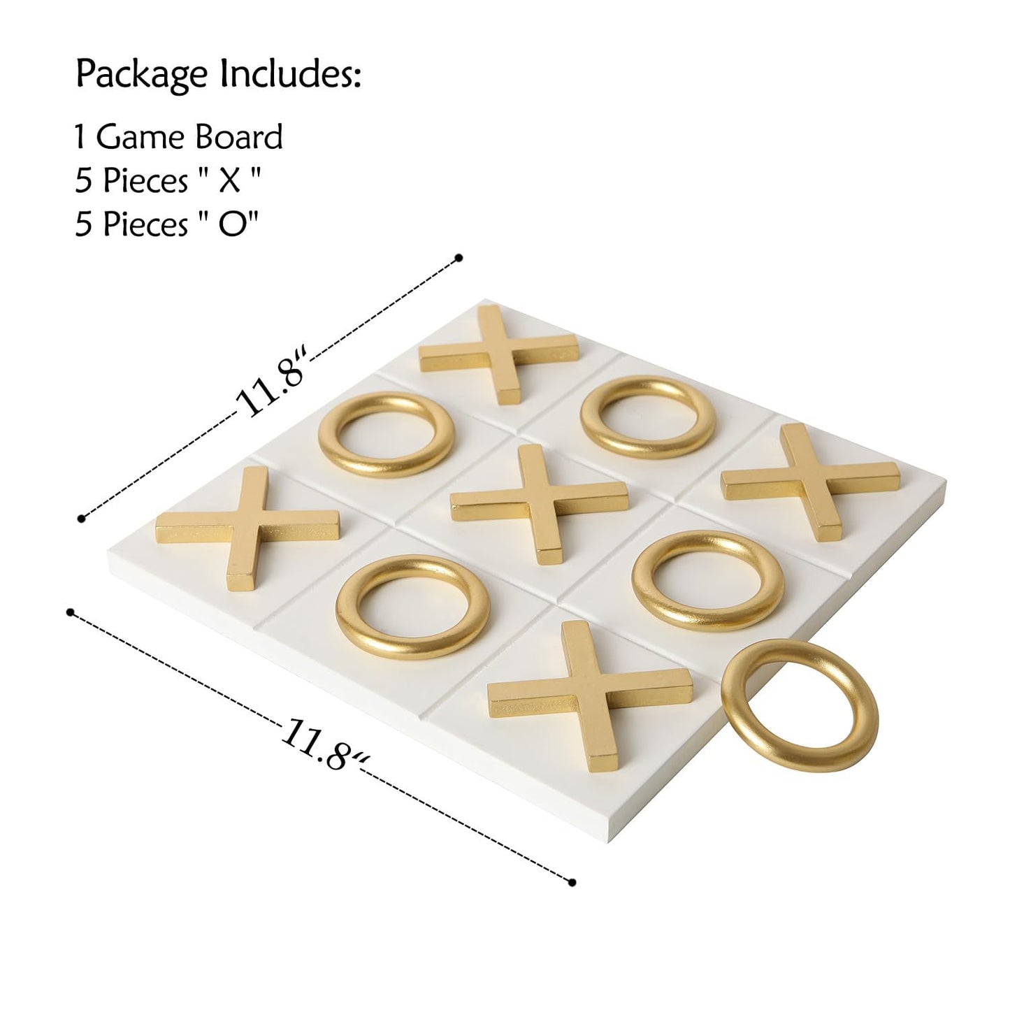 NIKKY HOME 12x12 Inch Tic Tac Toe Wood Game Board Classic Coffee Table Decor Modern Wooden Travel Game for Family, White & Gold