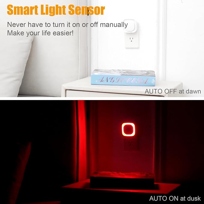 YUNLEX 2 Pack Red Night Light with Dusk to Dawn Sensor, Eye-Care Reflected Glow, 0% Blue Light True Red LED, 3-Level Brightness, Auto On/Off, Plug-in Nightlight for Sleep, Kids, Bedroom, Bathroom