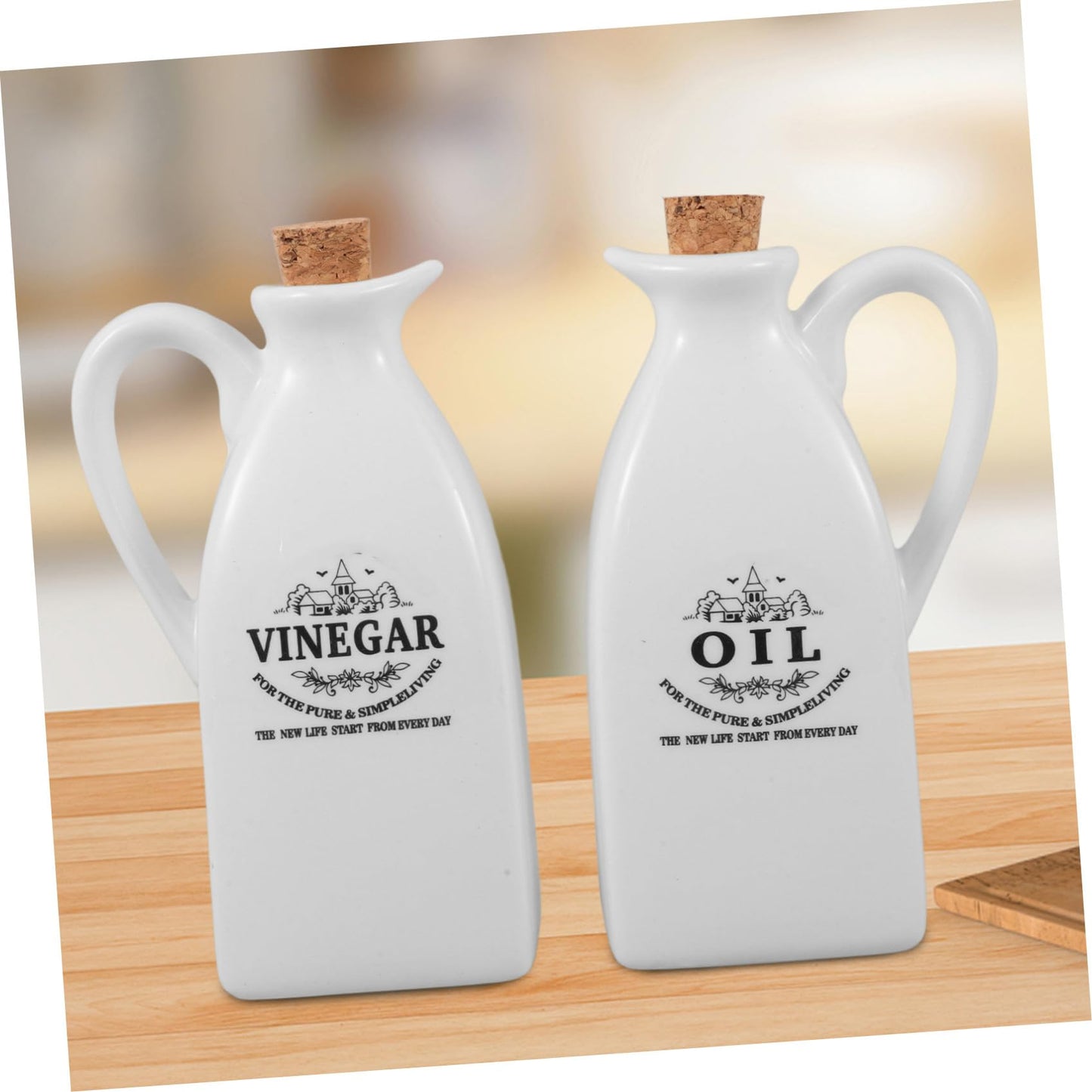 STOBAZA Japanese Style Oil and Vinegar Dispenser Set 4-Piece Seasoning Bottle Set for Soy Sauce Vinegar and Oil Ceramic Sauce Container with Cork Stopper for Kitchen Tabletop