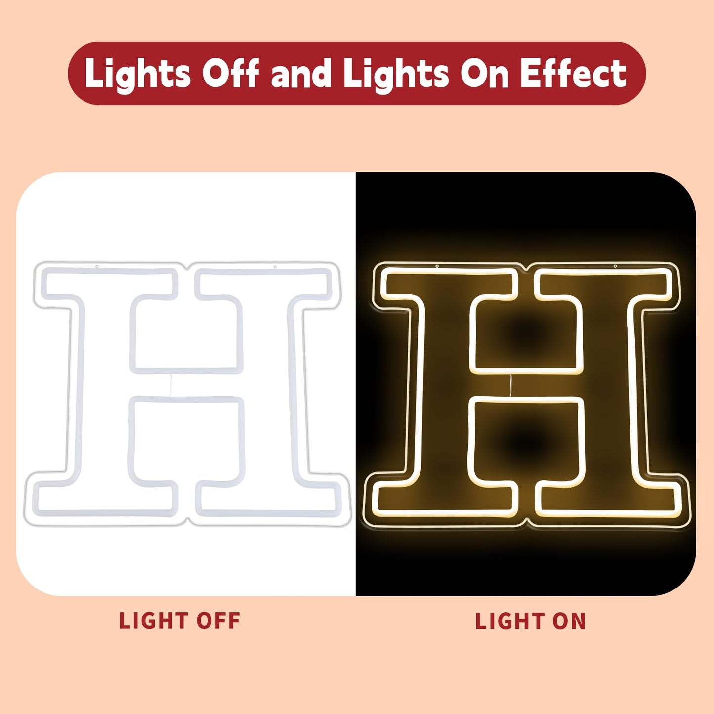 RumonZS Light Up Letters H LED Letters Lights Neon Sign 26 Alphabet 13.2"Decorative Lighted Alphabet for Wedding Party Birthday Bar Christmas Home Decor Letter Lights (Warm White)