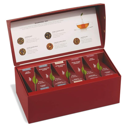 Tea Forte Warming Joy Holiday Premium Presentation Box Gift Set Sampler, 20 Count, 4 of Each Blend Individually Wrapped Handcrafted Pyramid Infuser Bags