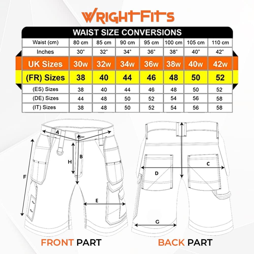 WrightFits Men Holster Work Shorts - Heavy Duty Safety Combat Cargo Summer Shorts - Multi Pockets - Triple Stitched - Durable Workwear Grey 32 W