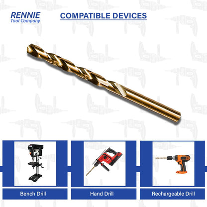 Rennie Tools - Box of 10 x 4mm HSS Gold Cobalt Jobber Drill Bit Set For Stainless Steel, Hard Metals, Aluminium, Cast Iron, Copper. Twist Drill Bit Sets Supplied In A Box. 4mm Drill Bit Set