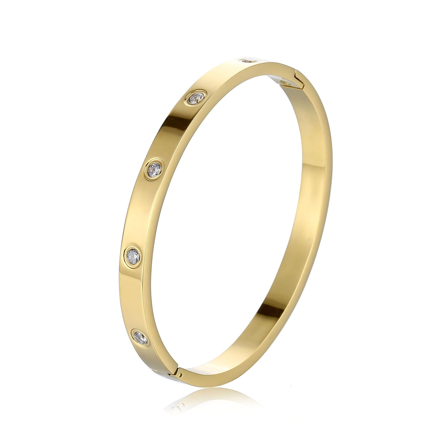 YCSLYW Women's Stainless Steel Bracelet Jewelry Crystal Bracelet With Cube Zircon Hinge Jewelry oval Bangle Christmas Valentines Birthday Gifts for Women (Love Gold)