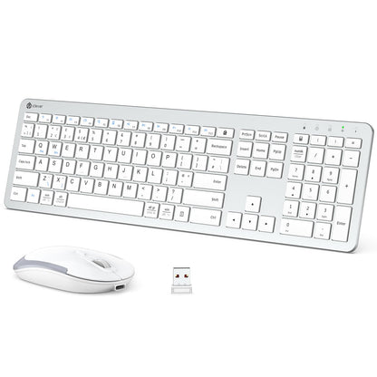 Wireless Keyboard and Mouse Set, iClever Keyboard and Mouse Rechargeable Full Size with Numeric Keypad, Energy Saving 2.4G USB Ultra Slim Silent Wireless for Mac OS/Windows/Computer/Laptop