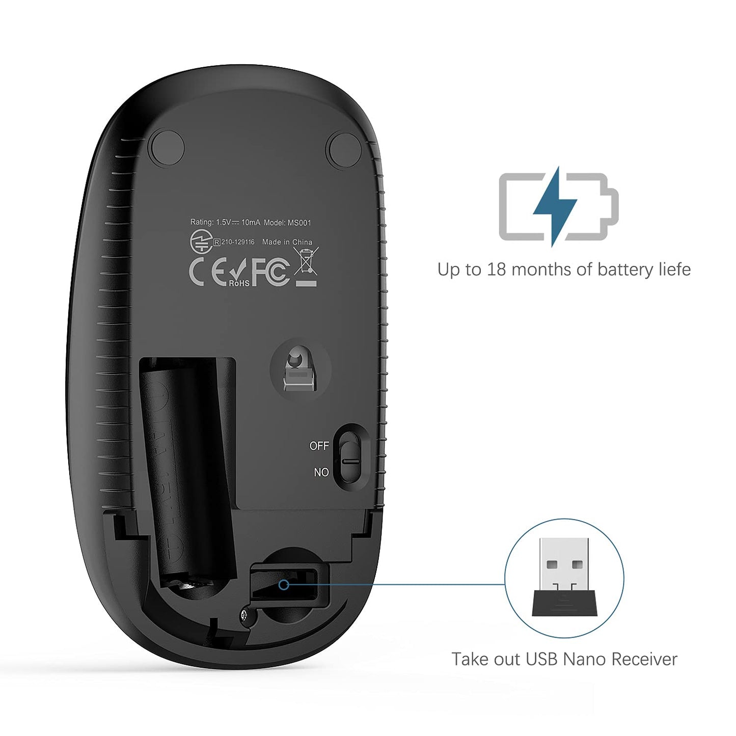 VssoPlor Wireless Mouse, 2.4G Slim Portable Computer Laptop Mouse with Nano Receiver Quiet Silent Optical Mice for Notebook, PC, Laptop, Computer-Black and Gold