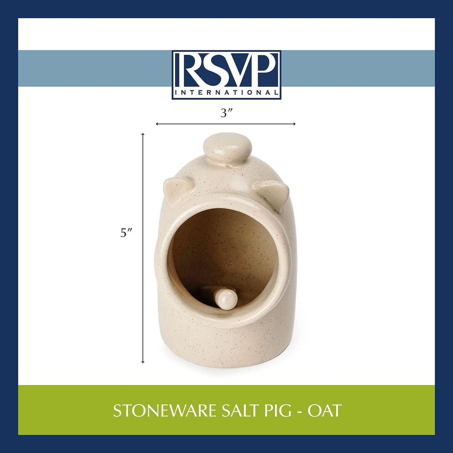 RSVP International Stoneware Salt Pig and Spoon Set, Wide Mouth, Dishwasher Safe, 3x3.25x5", Oatmeal