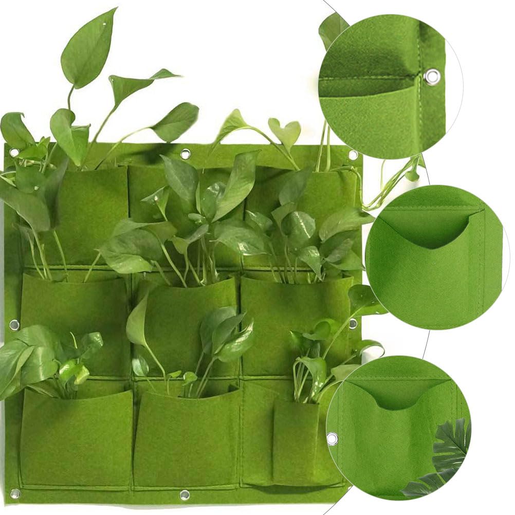 VINTORKY Vertical Hanging Wall Planter with with 9 Pockets Wall Mounted Felt Planters for Flowers Herbs and Succulents Space Saving