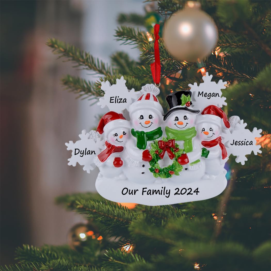 Snowman Family of 4 Personalized Christmas Tree Ornament 2025 Custom Family Keepsake Gift for Grandparents, Parents, Kids, Neighbors