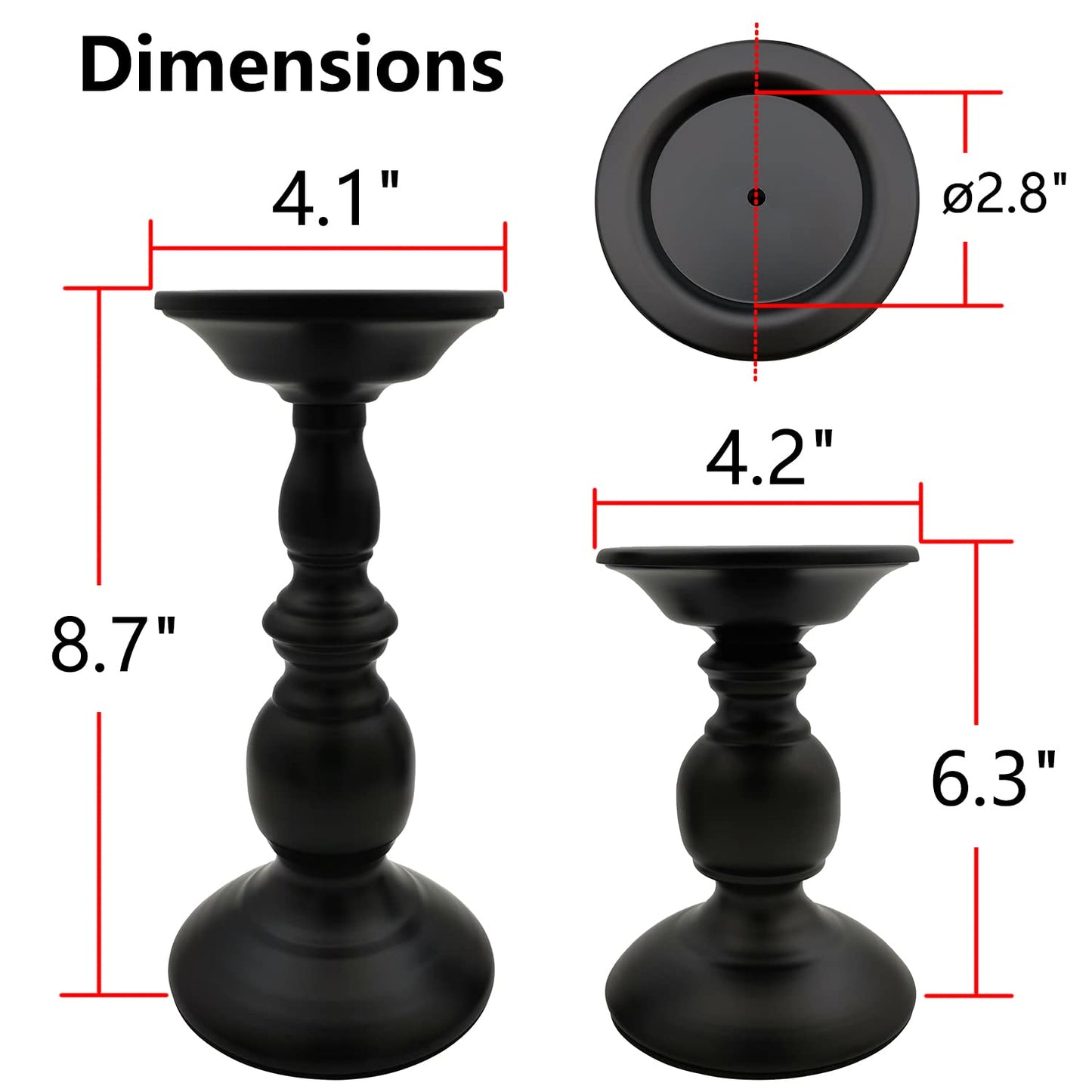 Fuhengli Pillar Candle Holders Stands Set of 2, Candle Holders for Pillar Candles Decorative Candlestick Holder for Fireplace, Home Decor, Dinning, Party, Wedding, Matte Black, 6.2" & 8.7"