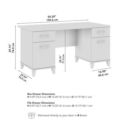 Bush Home 60-Inch Office Desk with Drawers, Computer Desk with File and Box Drawers, Home Office Workstation with Storage Cabinet, Writing Desk Furniture, Somerset Collection, Mocha Cherry
