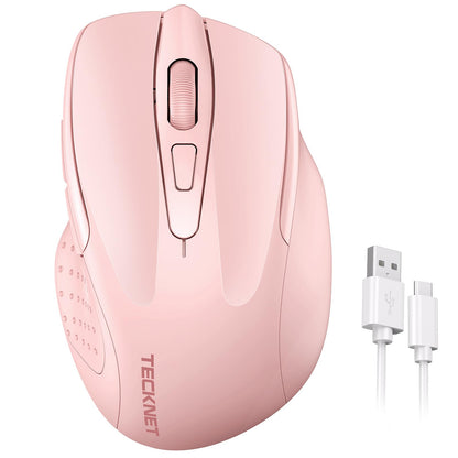 TECKNET Wireless Mouse Rechargeable, 2.4G USB-A Silent Mouse, Quiet Click, 6 Adjustable 4800 DPI, Cordless Computer Mice, Ergonomic Mice for Laptop, 6 Buttons for Chromebook, Ergo Grip - Black
