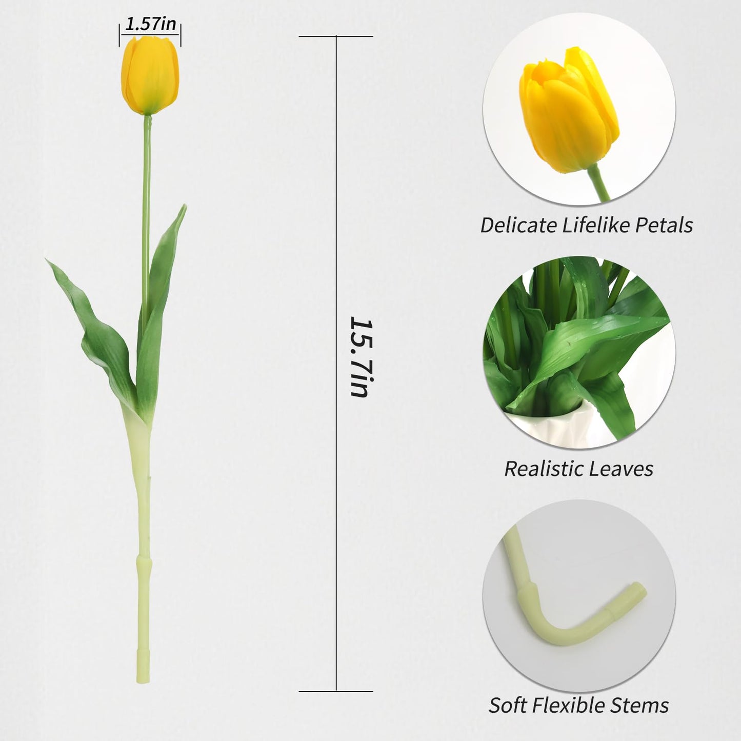 20 Pcs Real Touch Artificial Tulips with Vase, Large Faux Flower Arrangement in Heavy Fluted Glass, Bouquet for Dining Table Centerpiece, Home Office, Spring Decor, Set with Dust Bag (Yellow)