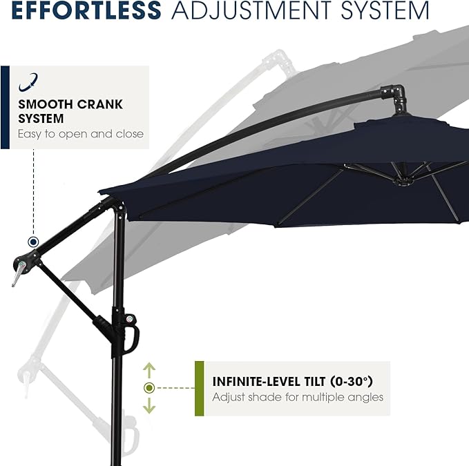 wikiwiki 10ft Patio Umbrella with Base Included, Outdoor Offset Cantilever Umbrella with Sandbag Base for Backyard, Garden and Pool, Easy to Tilt and Crank, Navy Blue
