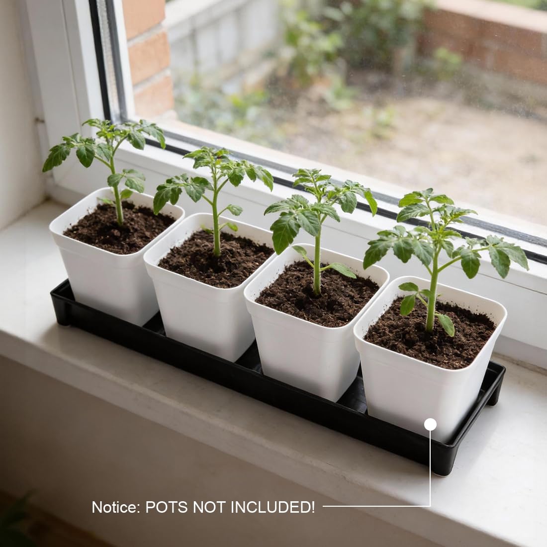 10 Pack Plastic Windowsill Plant Pot Trays (16"x5.5"x1.5"), Rectangular Window Sill Saucer with Removable Drainage Hole, Thick Plant Saucer Tray for 4 inch (10CM) Flower Seedling Pots (Black)