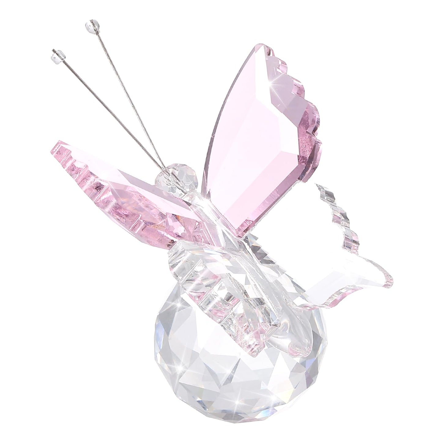 uxcell Pink and Transparent Crystal Butterfly Figurine with Ball Base, Crystal Butterfly Craft Glass Animal Sculpture for Desk Office Decor Table Centerpieces Animal Ornaments Paperweight