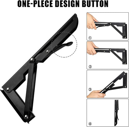 Folding Shelf Brackets - 24 Inch 2 Pcs Heavy Duty Metal Collapsible Triangle Shelf Bracket, DIY Wall Mounted Shelf Bracket, Space Saving for Bench Table