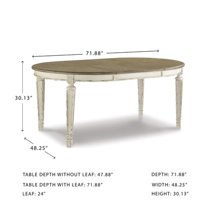 Signature Design by Ashley Realyn Oval Dining Room Extension Table, Seats 6, Antiqued 2-tone Finish, Wood, Distressed White