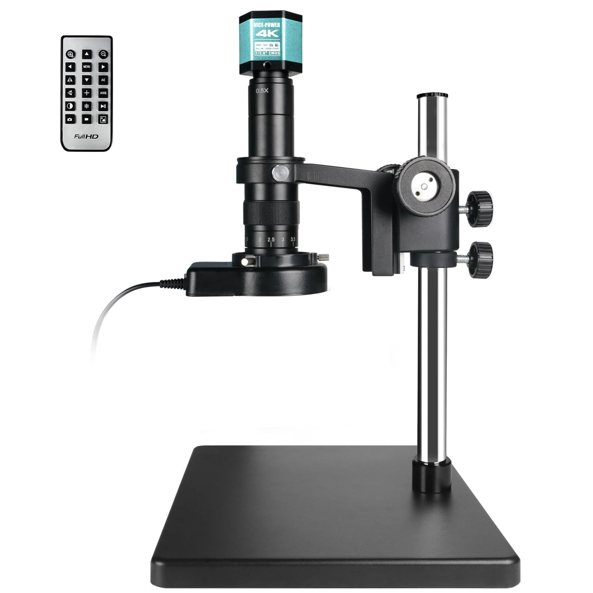 NICE-POWER Digital Microscope with Large Stable Base Stand, 4K HD Quality Industrial Microscope Type-C/HDMI Interface with 180X HD Lens Adjustable Ring Light Illumination for Electronic Repair etc