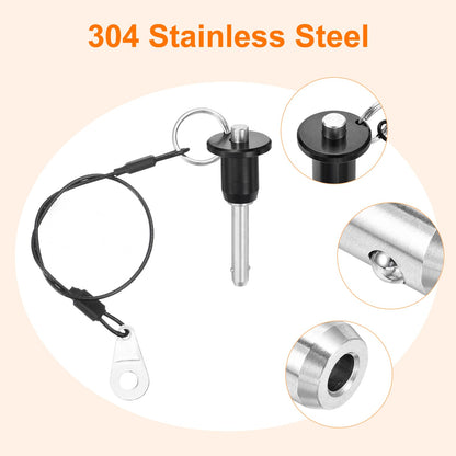 uxcell 2 Pcs Quick Release Pin, 1/4" x 1"(Dia. x L) Ball Locking Pin with Push Button 304 Stainless Steel Ring Handle Locking Pin with Wire for Audio Bimini Top Marine, Silver