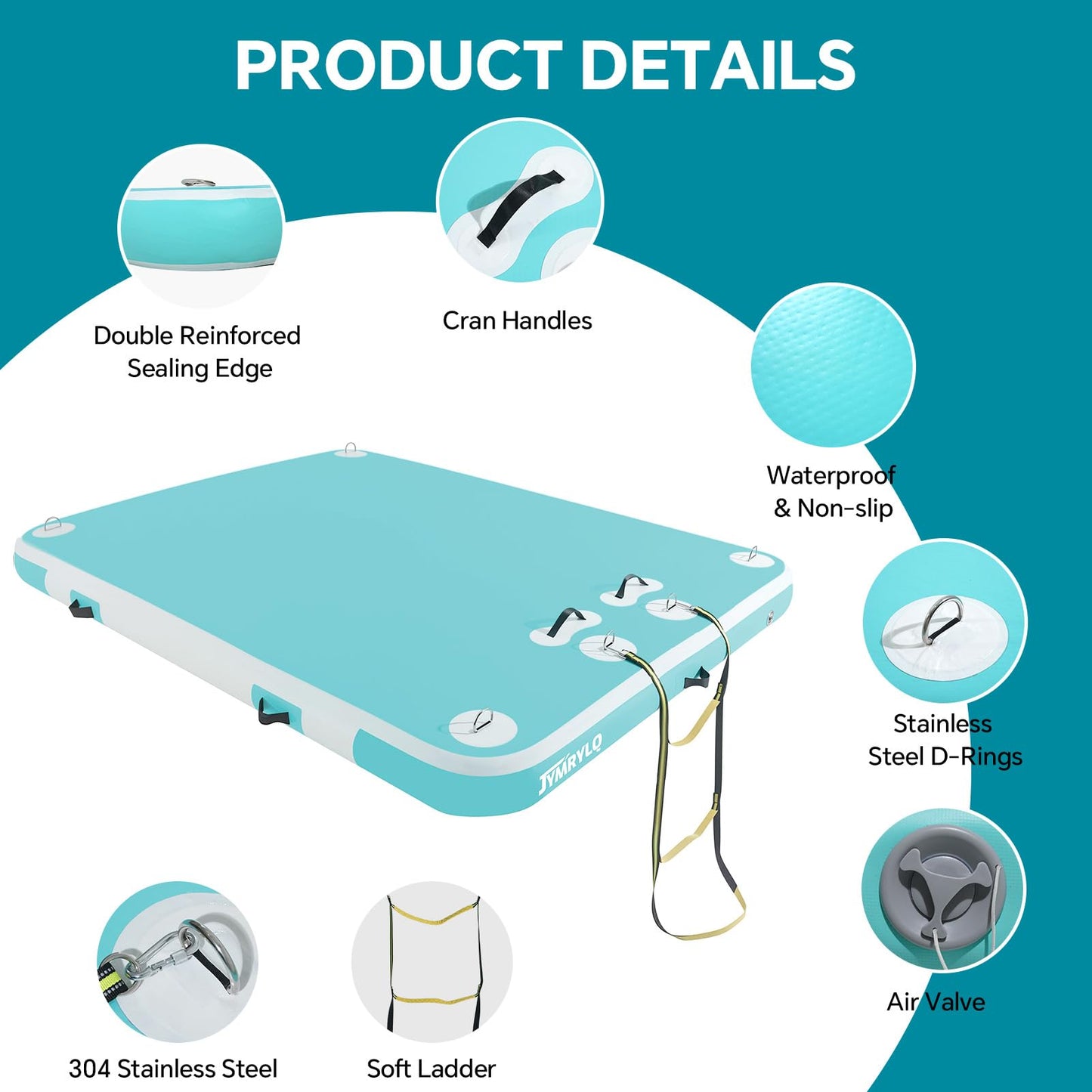 Floating Dock Inflatable Water Platform for Pool Lake Float Island Rafts Adults Heavy Duty Non-Slip with Pump Rope Ladder (Mint Green, 6 x 5ft (1.8 x 1.5m))