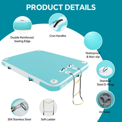 Floating Dock Inflatable Water Platform for Pool Lake Float Island Rafts Adults Heavy Duty Non-Slip with Pump Rope Ladder (Mint Green, 6 x 5ft (1.8 x 1.5m))