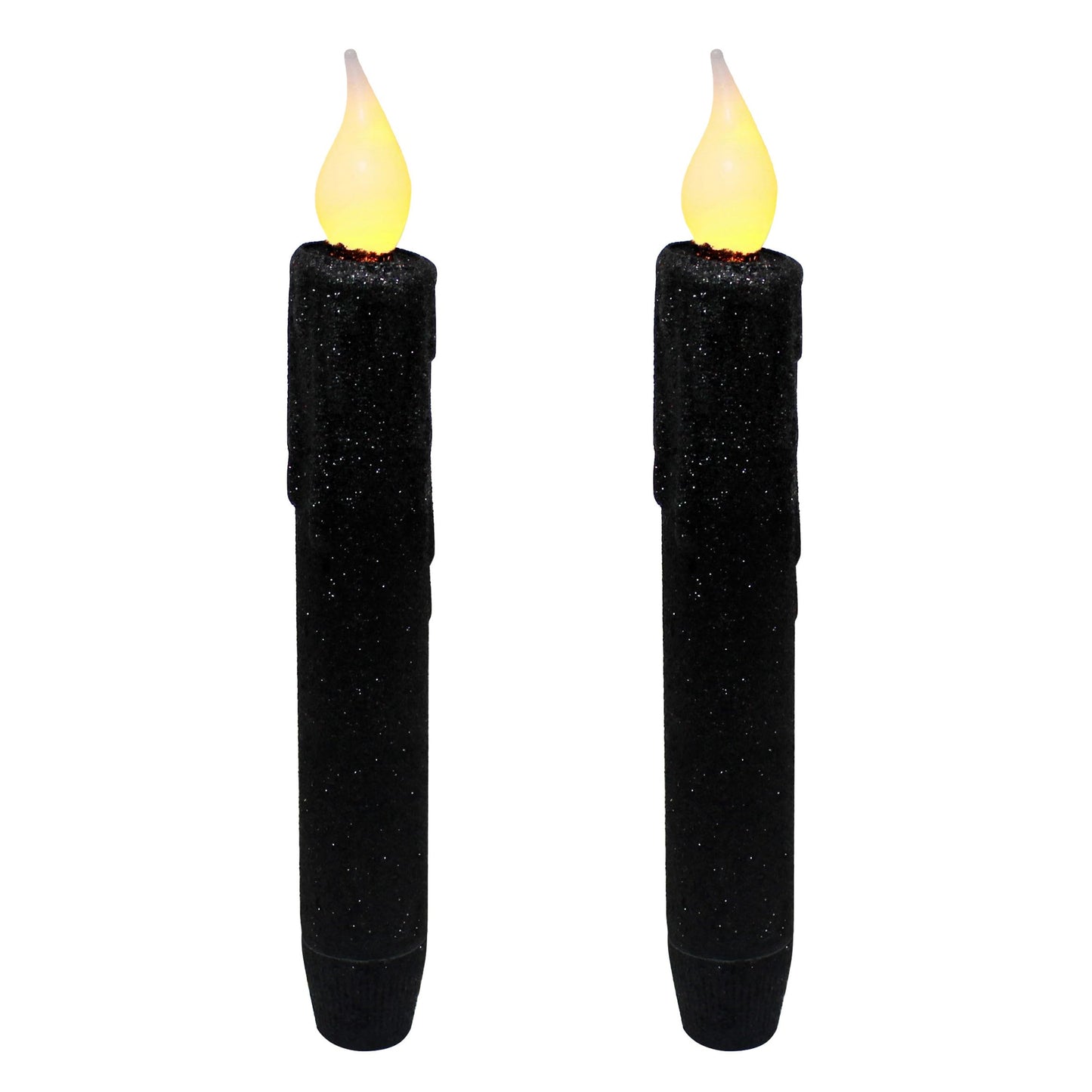 CVHOMEDECO. Glitter Flameless Candles Flickering Battery Operated LED Taper Candles with Timer for Home, Wedding, Halloween, Christmas Decor. Black, 6-3/4 Inch, Set of 2