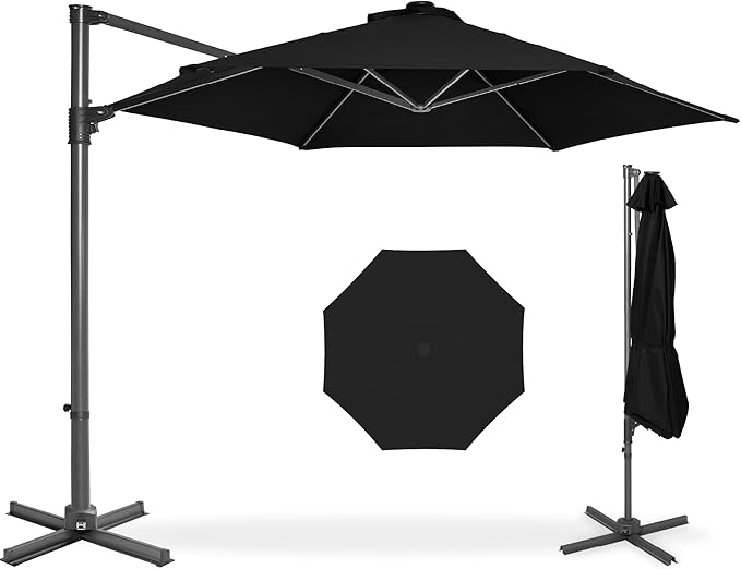 Best Choice Products 10ft Offset Cantilever Hanging Market Patio Umbrella, Smooth 360° Rotation, 8 Sturdy Ribs, Easy Adjustment - Black