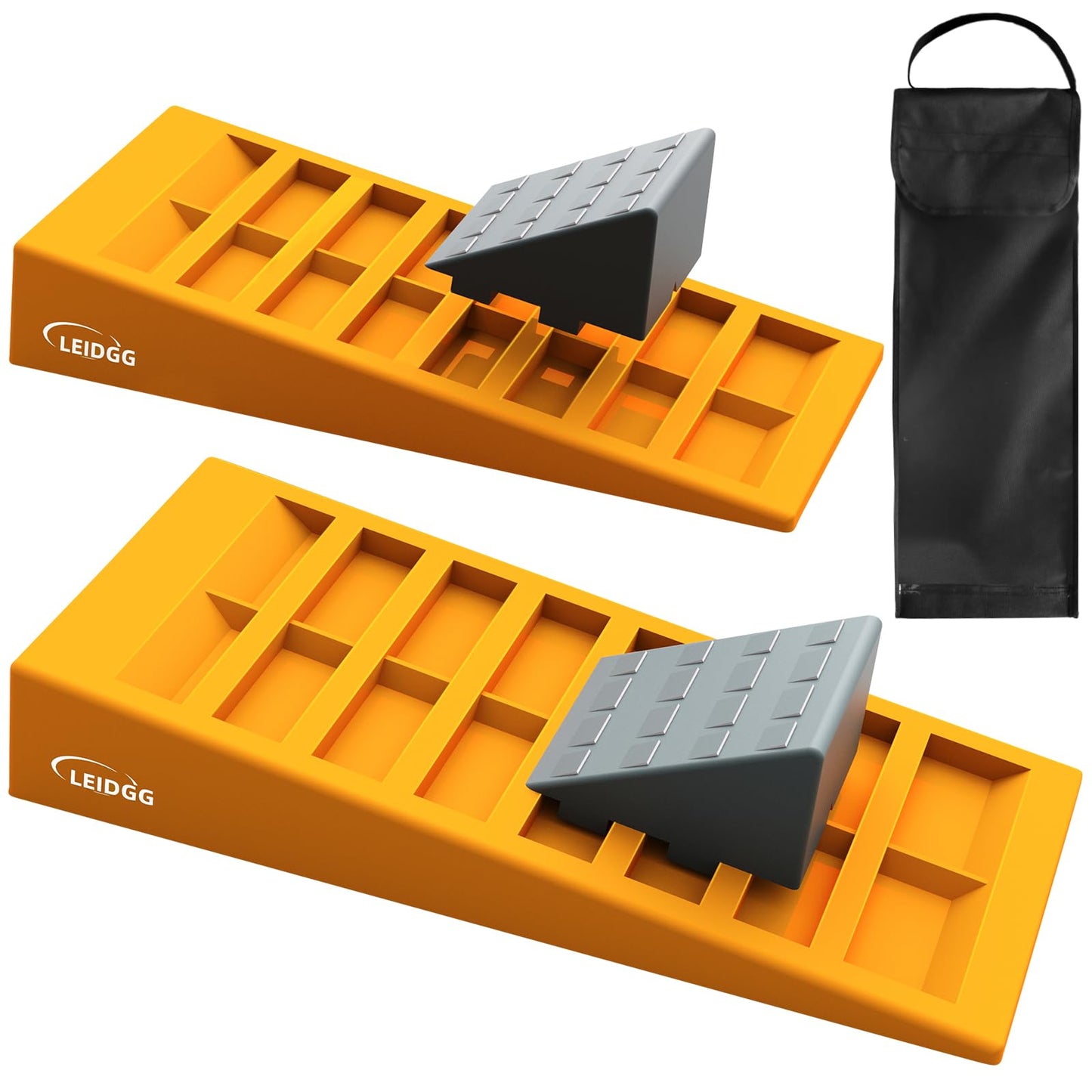 LEIDGG RV Leveling Blocks 2 Pack Heavy Duty Camper Leveler with Storage BagSupports Up to 10000 LBS Adjustable Up to 3IN Ideal for Travel Trailers, Campers, RVs, Motorhomes