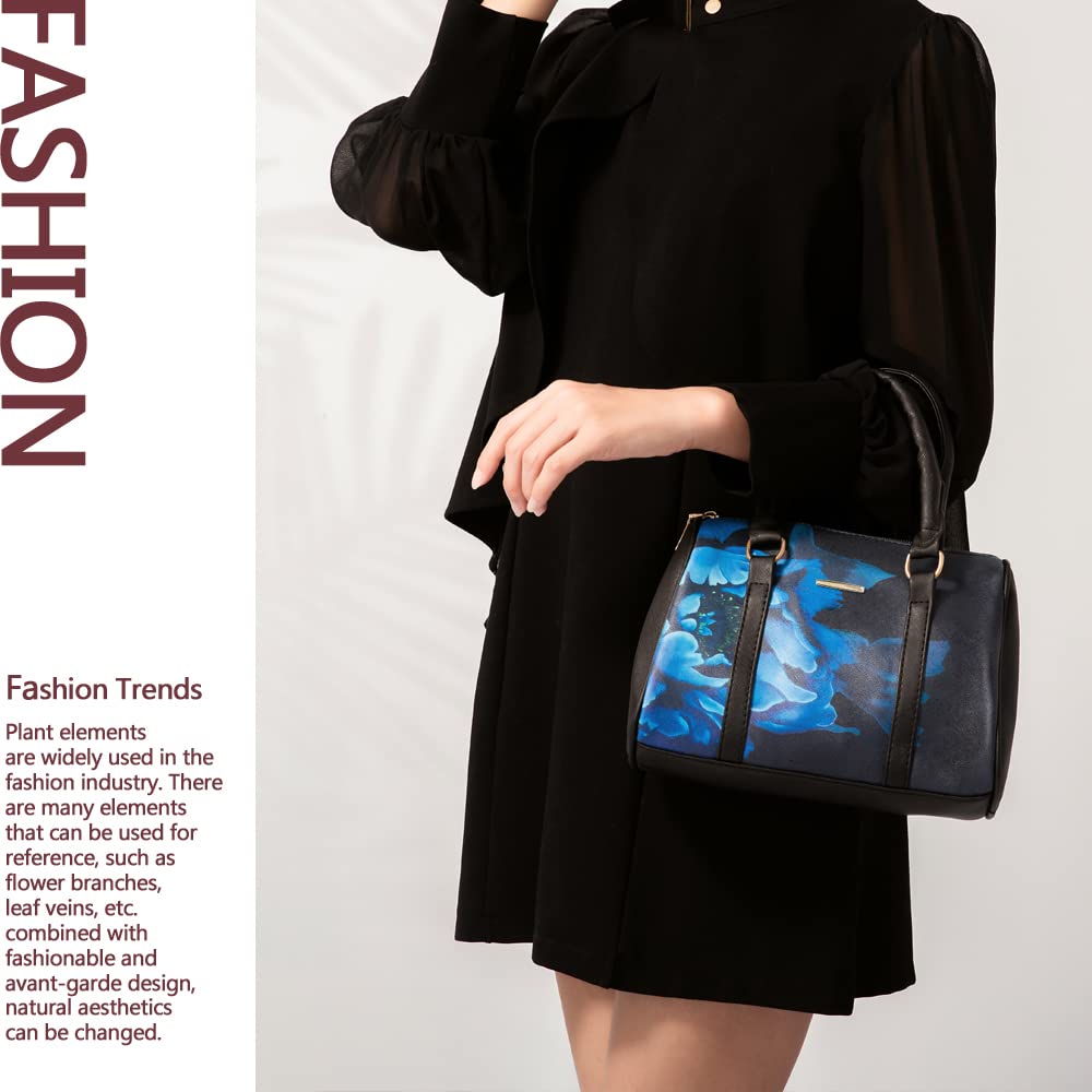 2E-youth Women's Set Tote Handbag Satchel Shoulder Bag Purse, 1d-Black&Blue, L