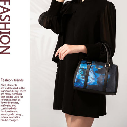2E-youth Women's Set Tote Handbag Satchel Shoulder Bag Purse, 1d-Black&Blue, L