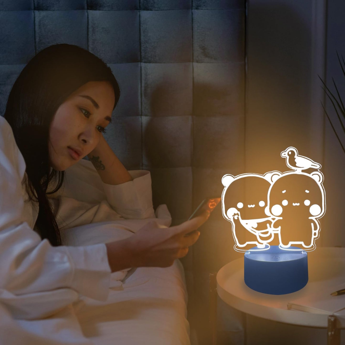 orakoliya 3D Night Light Bubuuu and Duduuu Gifts, Bear Shaped Table Lamp with Remote Control Gifts for Girls Birthday Christmas Valentine