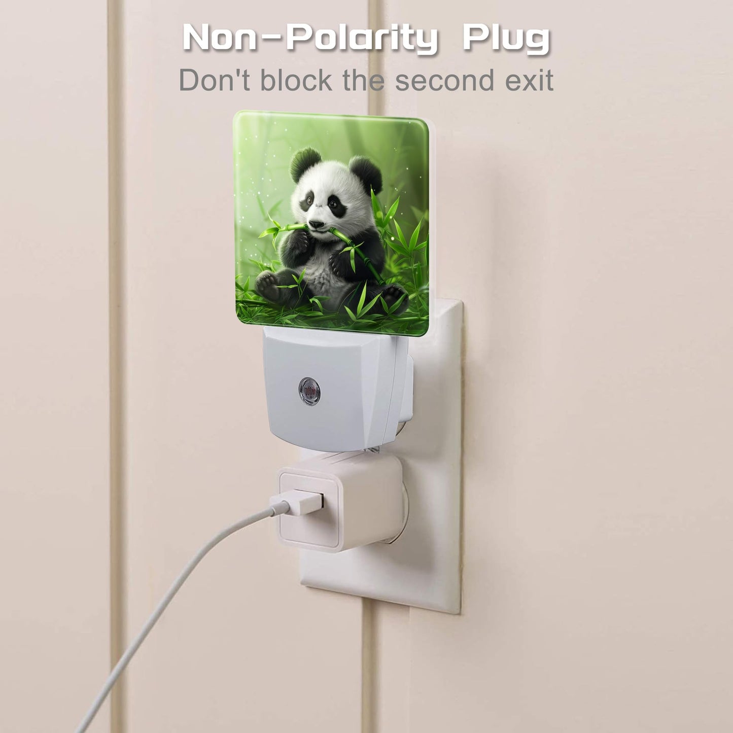 sndheke Cute Panda Eating Bamboo Night Light, Natural Animal Green Leaves Dusk to Dawn Night Light Plug in, 0.5W Energy Saving Sleep Friendly NightLight for Kids Boys Girls Home Decor