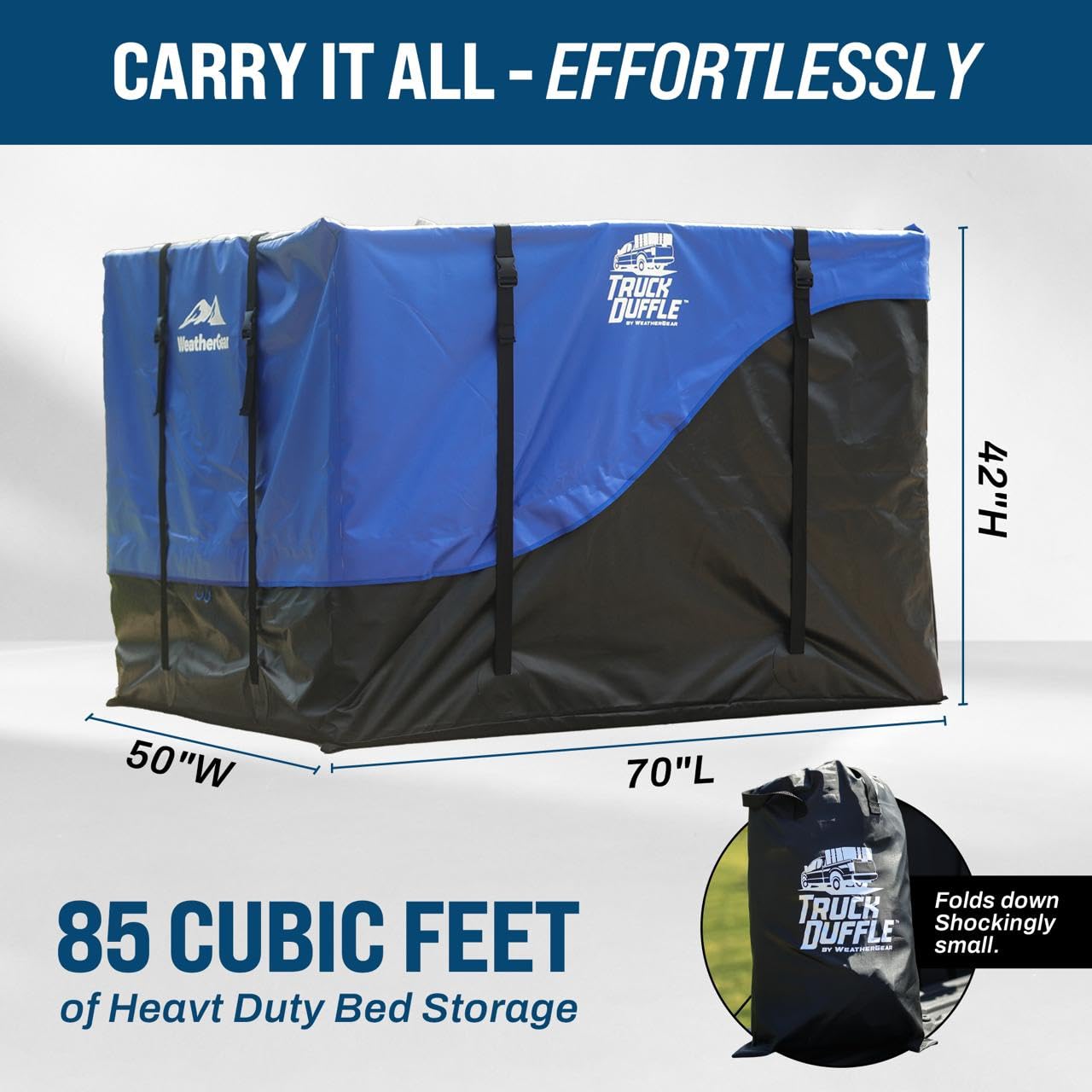TruckDuffle Truck Bed Storage Bag – Expands Up to 85 Cu Ft – Weatherproof Cargo Organizer – Waterproof Heavy-Duty Soft-Shell Material – Alternative to Tonneau Cover – Fits Compact to Heavy Duty Beds