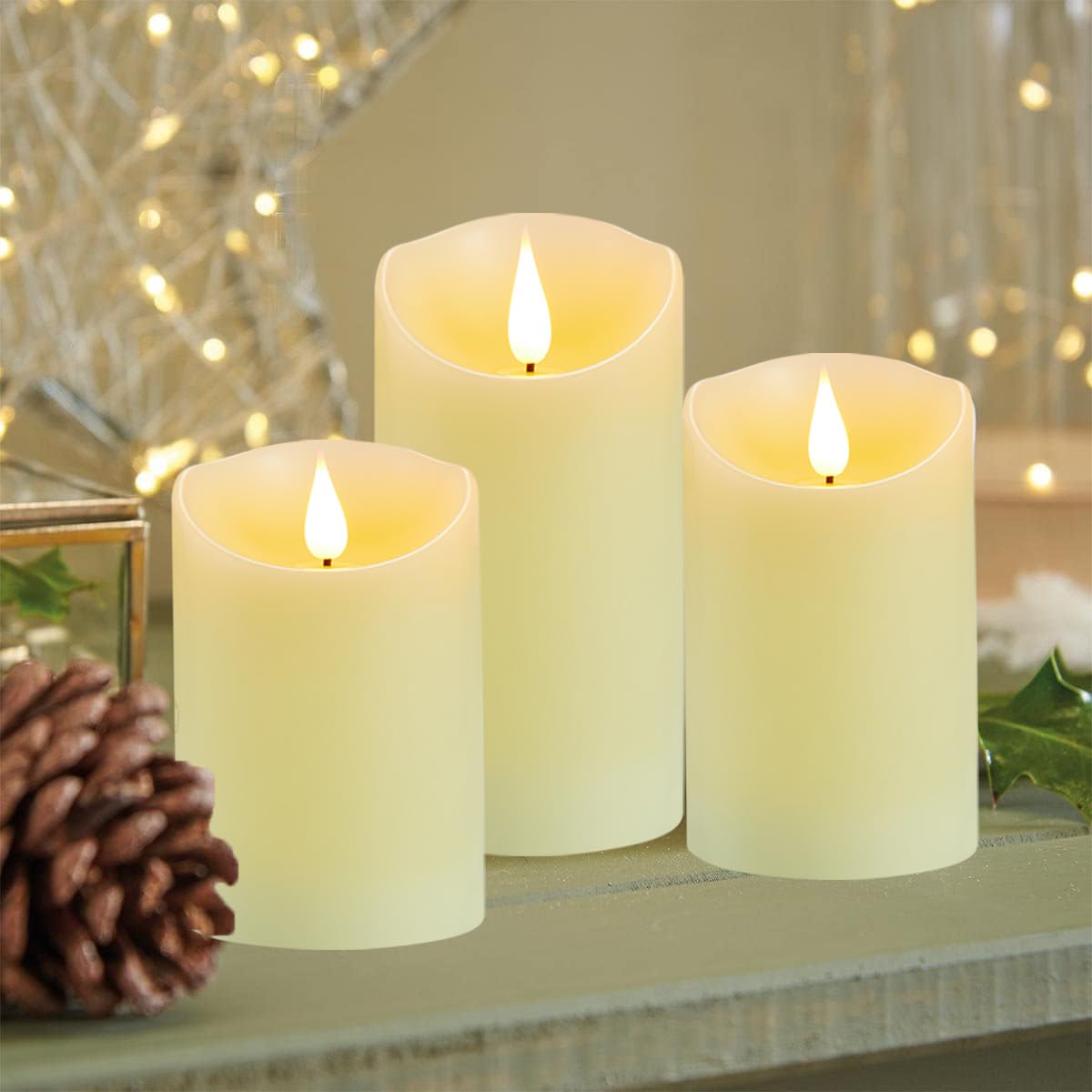 Guluto Flickering Flameless Candles with Rechargeable Battery, Electronic Candles with Remote and Timer, led Pillar Candles Real Wax Wick, led Candles for Home, Wedding, Halloween, Christmas 3" x 6"