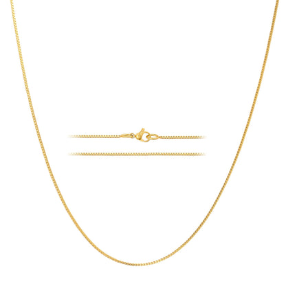 KISPER 24k Gold Over Stainless Steel 1.2mm Thin Box Chain Necklace, 20 inch