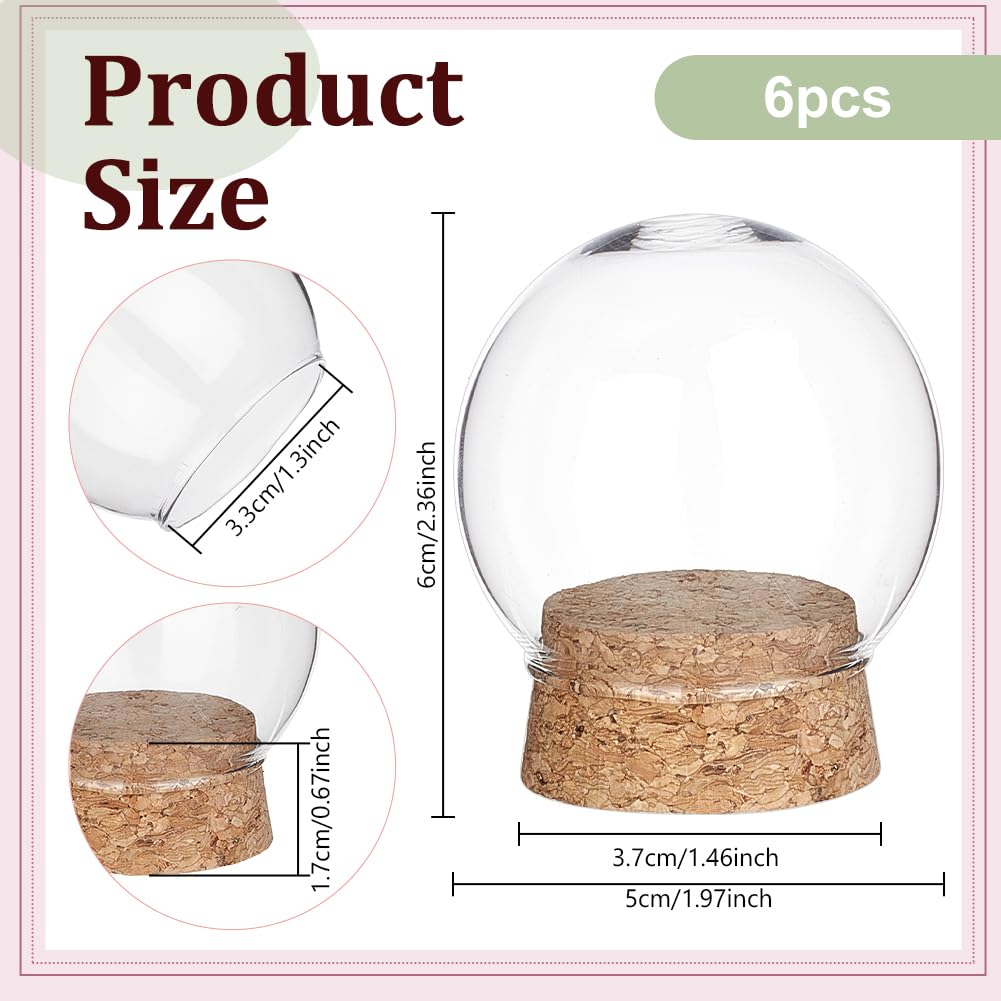NBEADS 6 Pcs Decorative Glass Dome Cover, 2×2.4 Inch Mini Display Dome Cloche Bell Jar Clear Glass Display Dome Cover with Wood Base for Centerpieces Plants Rocks Specimens Decorations Crafts