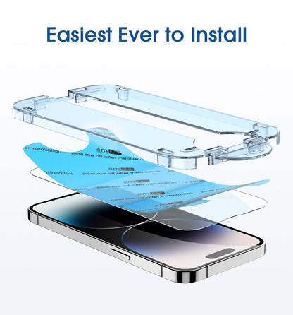 amFilm Easiest Installation OneTouch for iPhone 15 Pro Max Screen Protector [6.7 Inch] Tempered Glass + Camera Lens Protector, Auto-Alignment Tech, Bubble Free, Case Friendly, Anti-Scratch [2+2 Pack]