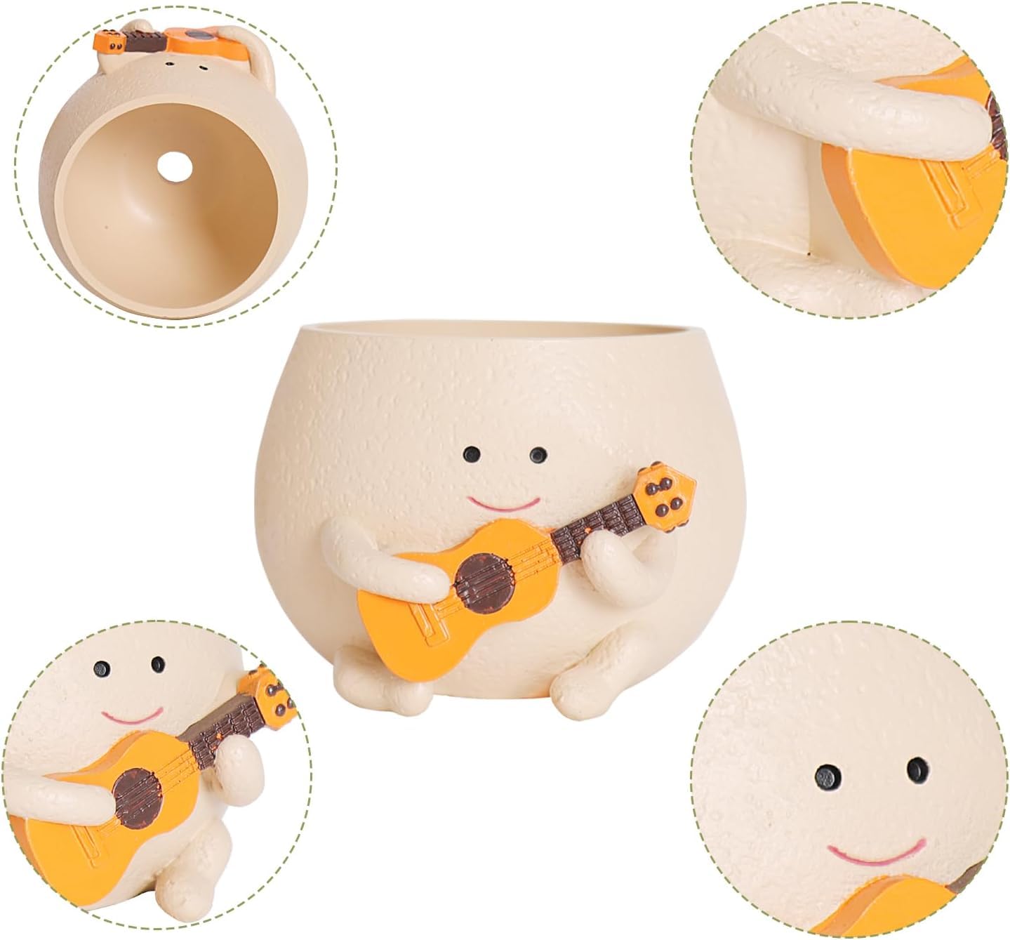 NAISQAQ Smily Face Planter Cute Guitar Plant Pot, Resin Flower Pots for Succulents, String of Pearls, Air Plants Gift for Moms, Plant Lovers, Christmas, Mother’s Day, Birthdays - Large