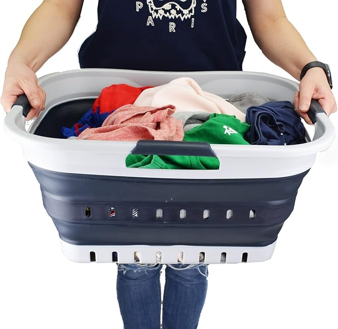 SAMMART 30L Collapsible 3 Handled Plastic Laundry Basket