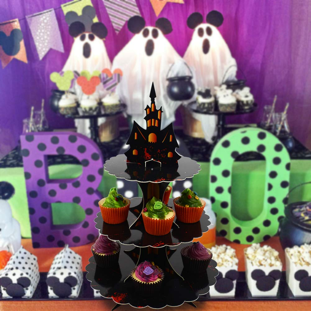 WEEPA Halloween Party Supplies 3 Tier Cupcake Stand Cardboard Cake Stand Gothic Tower for Halloween Party Decorations
